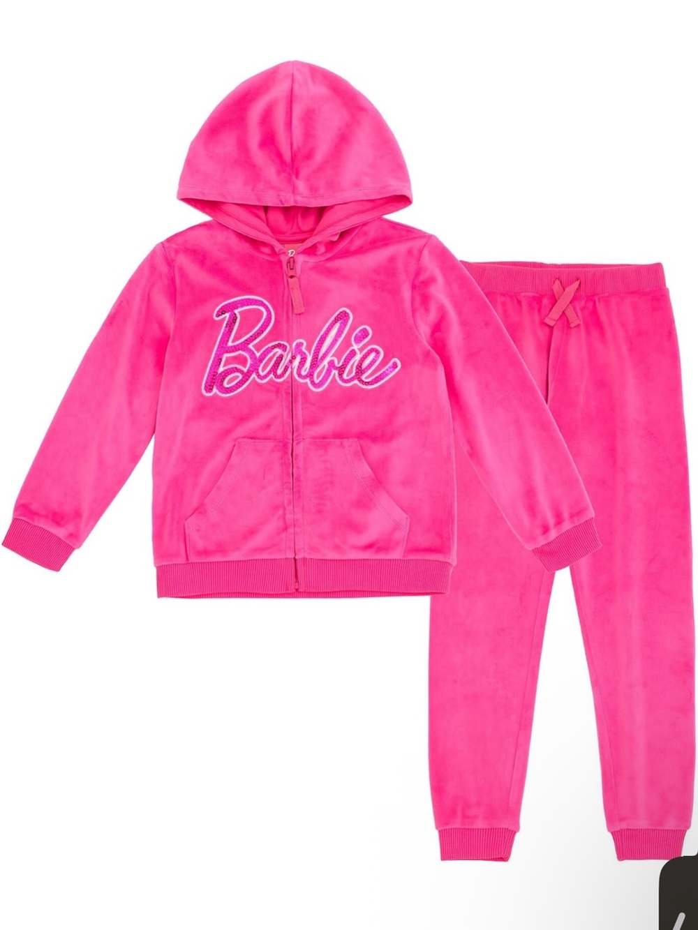 Barbie Bright Pink Velour Zip Hoodie & Jogger Pajama Set (nwot)